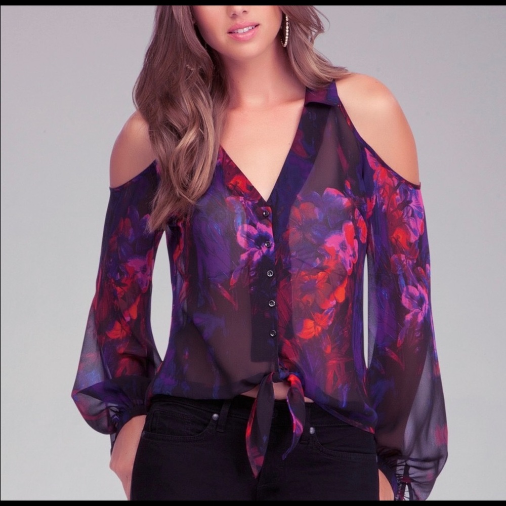 Bebe floral cold shoulder blouse